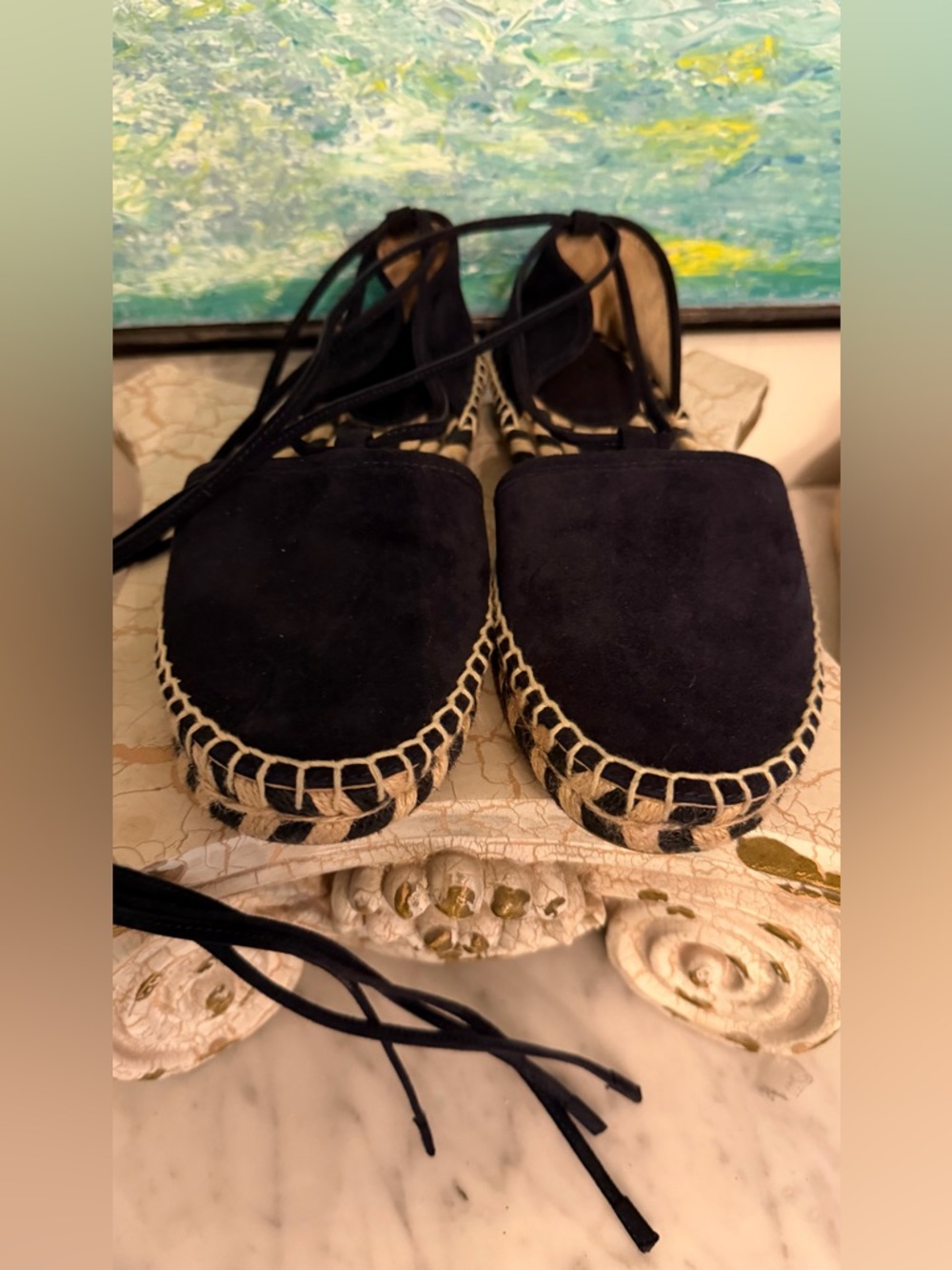 Frye Black Suede Espadrille Lace-Up Flats
